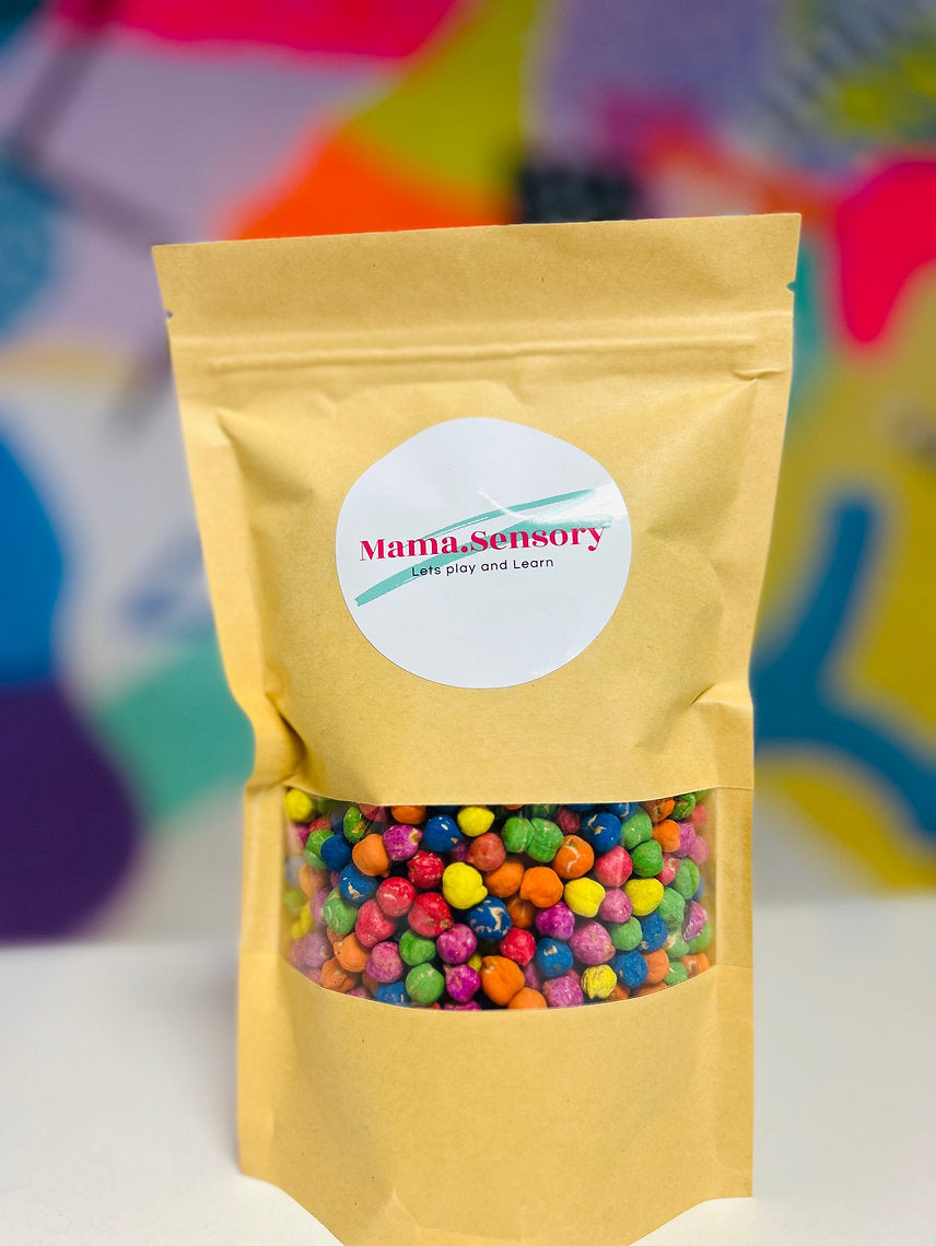Mama sensory rainbow chickpeas
