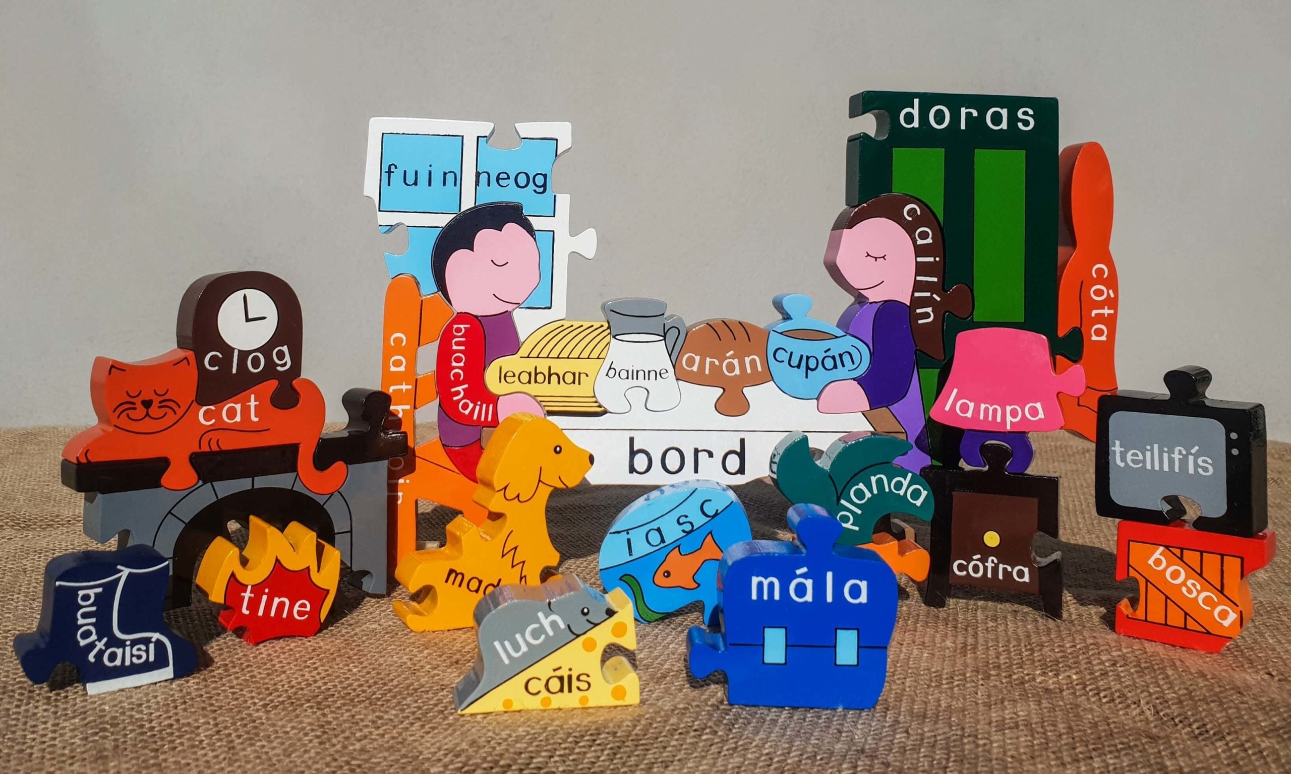 Wooden Sa Bhaile (At Home) Jigsaw as Gaeilge