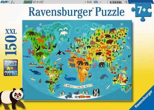 Childrens Puzzle Animal World Map - 150 Pieces Puzzle
