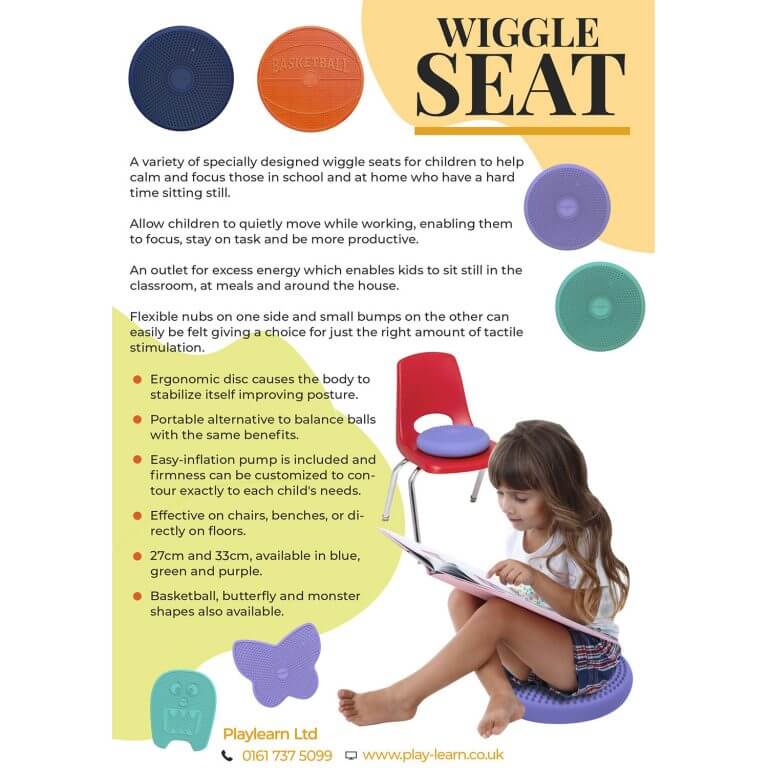 Wiggle Antimicrobial Seat Sensory Cushion ? Blue 27cm ? Flexible Alternative Seating ? By Bouncyband